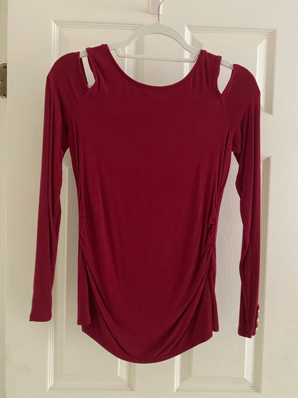 White House Black Market Burgundy Cold-Shoulder Long Sleeve Top